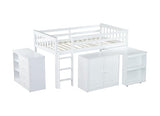 VilroCaz Twin Size Low Loft Bed with Pulling-Out Desk and Storage Cabinets, Multiple Functions Wooden Loft Bed Frame with Storage Shelves and Drawers for Kids Teens Boys Girls (White-1.16) VilroCaz
