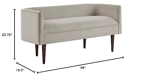 Madison Park Farrah Entryway Accent Bench with Curved Backrest, 8.75" Cushion Seating Bench for Living Room, Compact Bed End Bench with Solid Wood Legs & Soft Poly Velvet Uplhostery, 49" W, Cream Madison Park