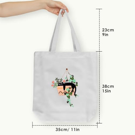 ERKOON Embroidery Canvas Tote Bag for Beginners, Needlepoint Arts Crafts Cross Stitch Kits for Adults Including Stamped Embroidery Bag with Hoops, Needle, Instruction and Color Threads (Cat) ERKOON