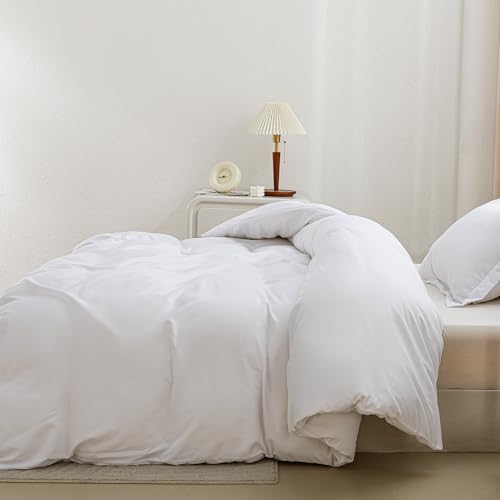 SheRest White Duvet Cover Full Size - Soft Brushed Microfiber, 3 Pieces, 1 Duvet Cover 80x90 Inches with Zipper Closure 8 Ties & 2 Pillow Shams, Breathable Bedding Set for All Season (No Comforter) SheRest