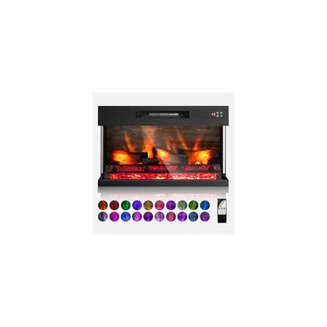 ROVSUN 28 Inch 3-Sided Glass Electric Fireplace Insert, Electric Fireplace Heater with Remote Control, Wall Mounted and Recessed Fireplace with 8H Timer, 20 Flame Color for Indoor Use, Office, Bedroom ROVSUN