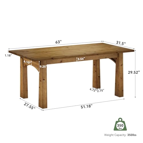 TRIBEWOOD Solid Wood Executive Desk, 63-Inch Computer Desk with Sturdy Wooden Legs, Farmhouse Workstations Writing Table Conference Table Business Furniture for Home Office TRIBEWOOD