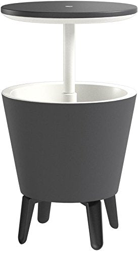 Keter Modern Cool Bar Outdoor Patio Furniture and Hot Tub Side Table with 7.5 Gallon Beer and Wine Cooler, Dark Grey Keter