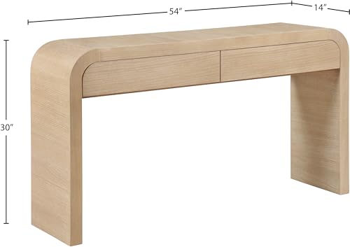 Meridian Furniture 272-S Cresthill Collection Mid-Century Modern Console Table with Oak Wood, Natural White Oak Finish, Curved Art Deco Design, 54" W x 14" D x 30" H, White Meridian Furniture