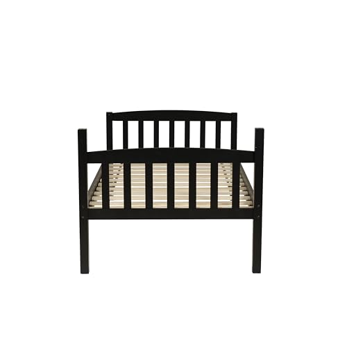 Linon Howell Black Solid Wooden Twin Over Twin Bunk Bed with Ladder Linon