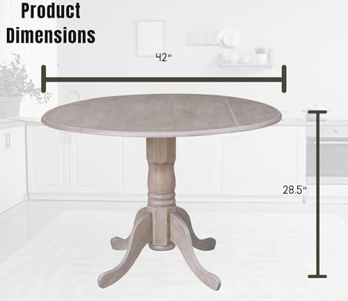 International Concepts 42" Round Dual Drop Leaf Pedestal Table, Washed Gray Taupe IC International Concepts