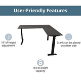 Stand Up Desk Store Crank Adjustable Height L-Shaped Standing Desk with Steel Frame (Black Frame/Black Top, 72" Wide) S Stand Up Desk Store