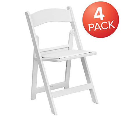 EMMA + OLIVER Set of 4 Lightweight Resin Folding Chairs in White, Comfortable 800LB Weight Capacity Chair - WoodArtSupply