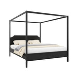 Queen Size Solid Wood Canopy Bed with Headboard and 10''H Under-Bed Storage,Mid-Century Modern Four Posters Platform Bed with Wood Slat Support for Bedroom,No Box Spring Needed,Easy Assembly,Black