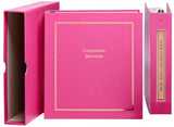 Corporate Kit (Pink) - Binder, Slipcase, Minutes & Bylaws, Stock Certificates, Index Tabs & Pink R-542 Self-Inking Corporate Seal Stamp Hubco