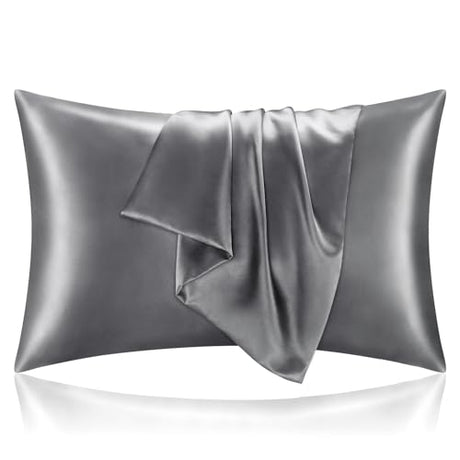 BEDELITE Satin Pillowcase for Hair and Skin, Super Soft and Cooling Similar to Silk Pillow Cases 2 Pack with Envelope Closure, Gift for Women Men(20"x30" Queen Size, Dark Grey) BEDELITE