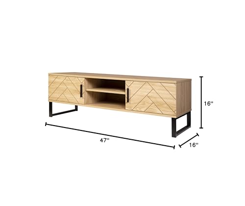 AC Pacific Bali Modern TV Stand with Storage, 2 Wooden Drawers and Cubbies, Stylish and Functional Entertainment Center for Living Room or Bedroom, Natural/Wood