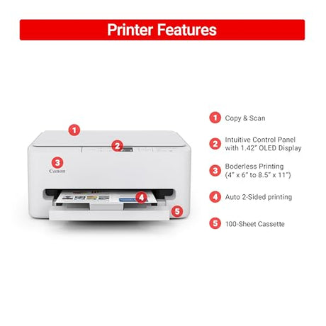 Canon PIXMA TS6520 Wireless Color Inkjet Printer Duplex Printing, White – Home Printer with Copier/Scanner, 1.42” OLED Display, Intuitive Control Panel, Compact Design Canon