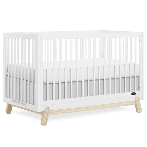 Dream On Me Hygge 5-in-1 Convertible Full-Size Baby Crib in Vintage White Oak, GreenGuard Gold & BSA, Converts to Toddler, Day & Full-Size Bed, Adjustable Mattress Heights, Modern Nursery