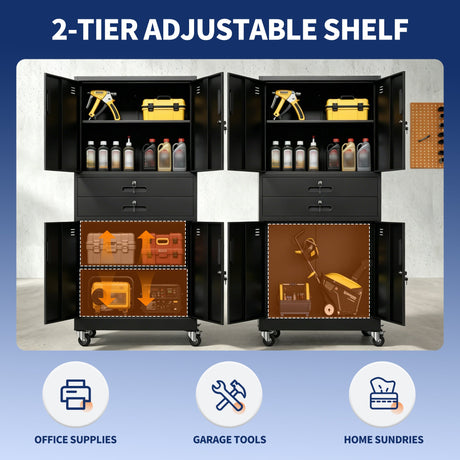 Metal Storage Cabinet with Two Drawers and Locking Doors HouseOfZazla