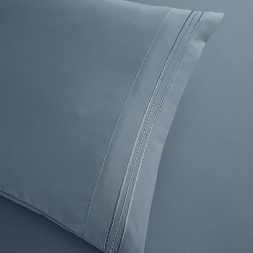 Clara Clark Bed Sheets, Premier 1800 Series Bed Sheet Set, Deep Pocket, Wrinkle, Fade, Stain Resistant, Luxury Soft Bedding Sheets & Pillowcases, Twin, Stone Blue Clara Clark