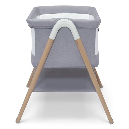 Simmons Kids Koi by The Bed Bassinet with Breathable Mesh and Natural Beechwood Legs, Dove Grey Delta Children