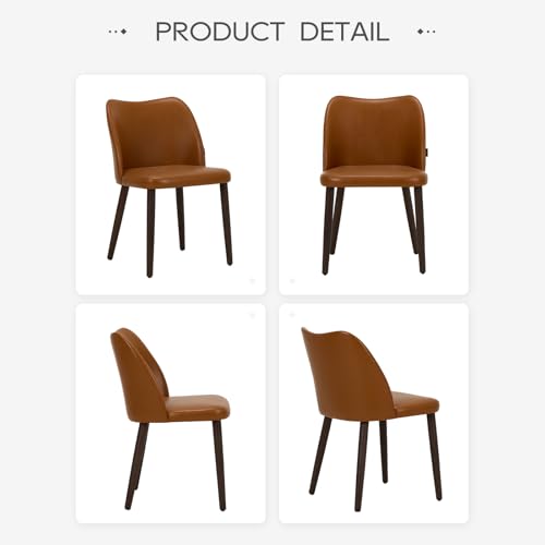 COLAMY Upholstered Dining Chairs Set of 4, Modern PU Leather Dining Room Kitchen Side Chair with Padded Seat and Wood Legs Restaurant/Cafe,Light Brown - WoodArtSupply