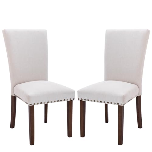 COLAMY Upholstered Dining Chairs Set of 4, Parsons Style Linen Beige Accent Chairs with High Back, for Round Kitchen Table or Small Dining Room – Comfortable & Stylish COLAMY