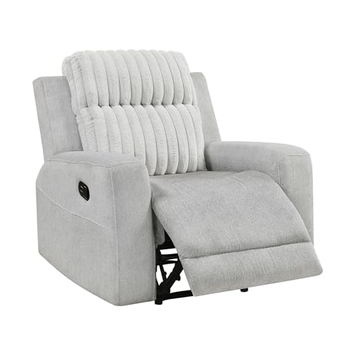 Lexicon Modern Recliner Chair for Living Room, Manual Wall Hugger Textured Microfiber Reclining Chair, Plush Corduroy Channel Seat Back, Manual Recliner, Light Gray Lexicon