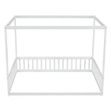 SOFTSEA Grey Full Size Canopy Bed Frame with Guardrails - Low Floor Design, Easy Assembly, No Box Spring Needed SOFTSEA