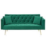 71" Modern Velvet Sofa Bed Futon, Convertible Sleeper Couch with Adjustable Backrest, Tufted Recliner Loveseat with Golden Chrome Legs & 2 Pillows for Small Spaces, Living Room, Apartment (Green) Generic