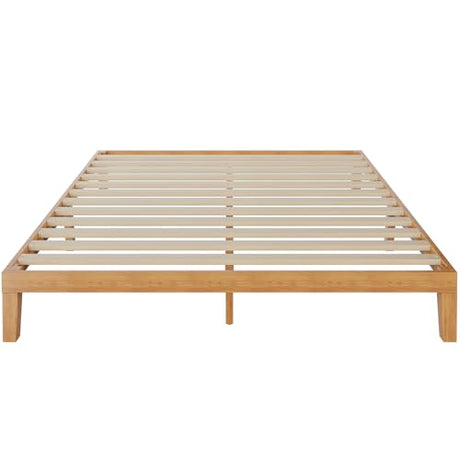 DUMOS Solid Wood Bed Frame, Full Size Bed Base with Wood Slat Support, Sturdy, Stylish & Noise-Free Design, No Box Spring Needed, Easy Assembly, 12 in Natural Pine DUMOS