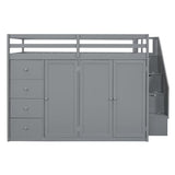 Merax Full Size Wood Loft Bed with Built-in Wardrobes,Wood Loft Bed with Multiple Storage Cabinets and Drawers for Bedroom,Gray Merax