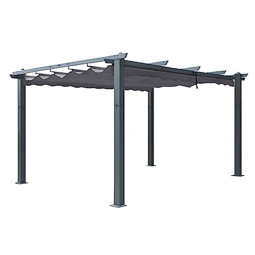 VEIKOU 10x10ft Pergola, Metal Pergola w/Thicker Post & Upgraded Retractable Pergola Canopy, Heavy-Duty Aluminum Pergolas and Gazebos Outdoor Shelter for Porch Yard, Gray - WoodArtSupply