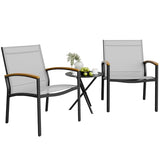 Shintenchi 3 Pieces Patio Bistro Sets, Outdoor Textilene Fabric Conversation Bistro Set, Textilene Fabric Front Porch Chairs Small Patio Furniture Set with Table for Lawn,Garden,Balcony (Grey) Shintenchi