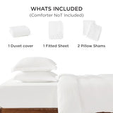 Bedsure Duvet Cover Queen Size with Fitted Sheet - 4 Pieces Prewashed Polyester Extra Soft Bedding Set, Includes 1 Duvet Cover 90''x90'' with Zipper Closure, 2 Pillow Shams, 1 Fitted Sheet, White Bedsure