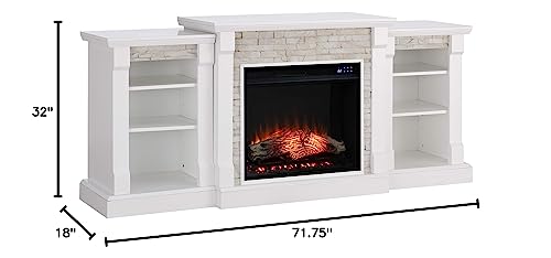 SEI Furniture Gallatin Faux Stone Electric Fireplace with Bookcases, New White SEI Furniture