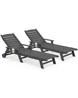 SERWALL Patio Chaise Lounge Chair Set of 2, 78'' Long 5-Positions Adjustable HDPE Outdoor Lounger for Pool, Poly Lounge Chair with Rolling Wheels & Cup Holder for Poolside, Deck, Gray