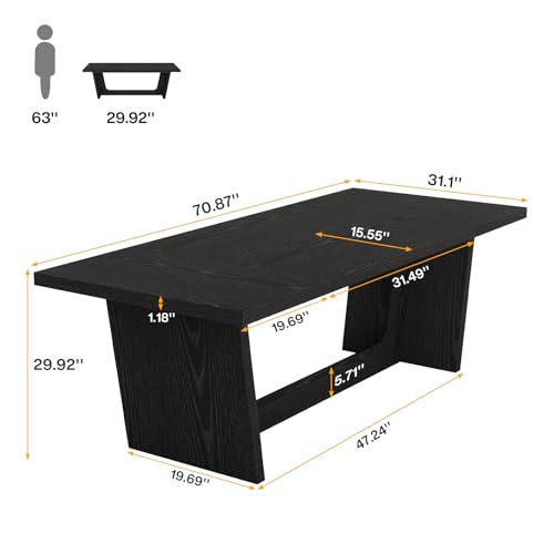 Tribesigns 6 FT Conference Table, 71” Rectangular Meeting Table for Office Conference Room, Large Executive Seminar Desk for 6–8, Heavy-Duty Business Boardroom Table with Wooden Pedestal Base, Black Tribesigns