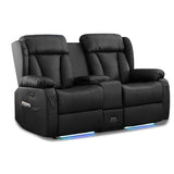 DUNELLA 66" Power Loveseat Recliner Sofa, Home Theater Seating with Console, Electric Recliner RV Sofa with USB/Type-C/Storage/Side Pocket/LED Light for Travel Trailers (Black)