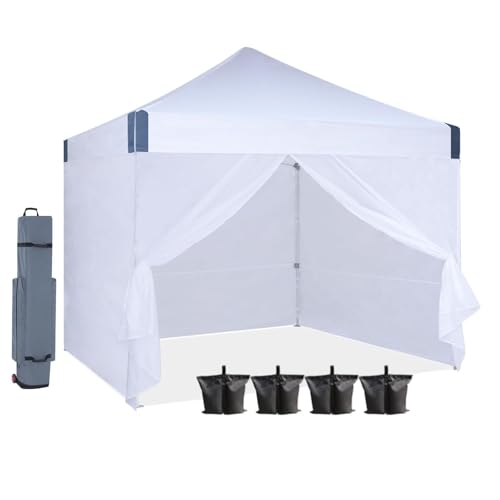 OUTDOOR WIND 10x10 Pop Up Canopy Tent with Sidewalls, Heavy Duty Commercial Instant Tent with Sand Bags for Deck, Party, Camping, Backyard, Playground, White OUTDOOR WIND