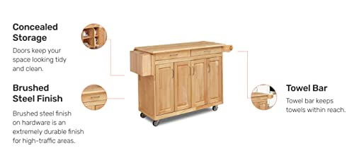 Homestyles General Line Kitchen Mobile Cart with Drop Leaf Breakfast Bar, 54 Inches Wide, Natural Hardwood