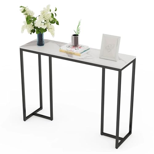 W:39.4xD:11.81xH:30.90 inch Console Table Entryway Accent Table Behind Sofa Table Black Metal Frame with Emerald White Top Generic