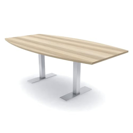6-Person Boat Shaped Conference Table | Harmony Series Office Table with Brushed Silver Metal T Bases | Meeting Tables for Offices, Training Rooms, and Homes | Blonde Surfside Ash – 7’ SKUTCHI DESIGNS INC.