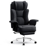 OwgeinSet Big and Tall Office Chair, Ergonomic Leather Reclining Chair with Footrest, High-Back Comfy Executive Computer Desk Chairs with Lumbar Support, Wide Seat, 400LBS (Black) OwgeinSet