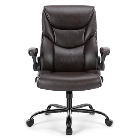 Sweetcrispy Computer Gaming Chair, Ergonomic High Back Heavy Duty Task Desk Office Chairs with Wheels, Flip-up Arms, Adjustable Height, PU Leather,Dark Brown Sweetcrispy