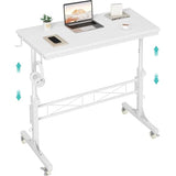 WINAZ Small Portable Treadmill Walking Pad Desk on Wheels, 32 Inch White Adjustable Height Mobile Rolling Standing Teacher Desks, Couch Sofa Side Laptop Stand Up Table for Bedroom, White WINAZ