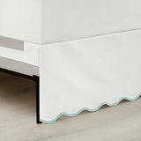Lush Decor Coastal Chic Scalloped Edge Linen-Textured Bed Skirt Single, King Blue & White - White Bed Skirt King Size - Coastal Decor - Wrap Around Bed Skirt Lush Decor