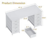 ODK 48 Inch White Computer Desk with 8 Fabric Drawers, Modern Office Desk with Large Storage for Home Office, Study, Gaming, White ODK