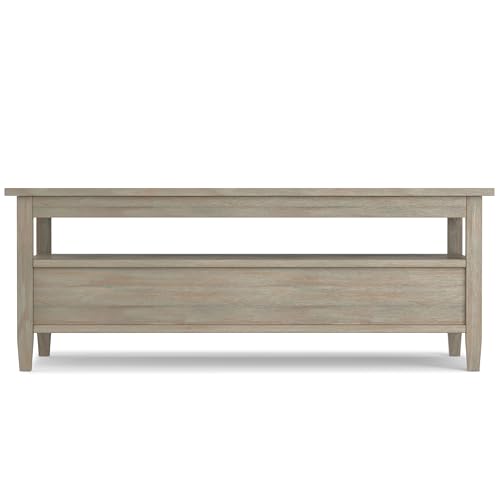 SIMPLIHOME Warm Shaker SOLID WOOD 48 Inch Wide Rectangle Transitional Coffee Table in Distressed Grey, For the Living Room and Family Room - WoodArtSupply