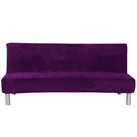 MIFXIN Armless Sofa Bed Cover Stretch Futon Slipcover Plush Thick Solid Color 3 Seat Full Folding Sofa Couch Futon Furniture Protector Without Armrests (Purple) MIFXIN