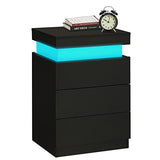 ADORNEVE Nightstand with Charging Station and LED Lights,Night Stand with Sliding Top,Bedside Table with Drawers,Modern End Side Table for Bedroom,Black ADORNEVE