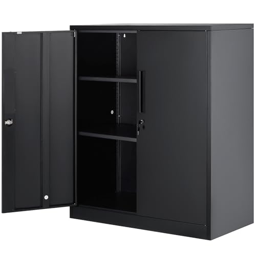 VEVOR Metal Storage Cabinet with 2 Magnetic Doors and 2 Adjustable Shelves, 200 lbs Capacity per Shelf, Locking Steel Storage Cabinet, 42'' Metal Cabinet with 3 Keys, for Home, Office, Garage - WoodArtSupply