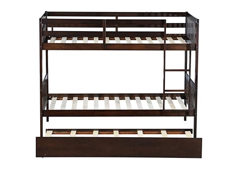 Bellemave Twin Over Twin Bunk Bed with Trundle,Convertible Bunk Beds with Ladder & Safety Guardrails,Twin Size Bunk Beds for Kids Girls Boys,Espresso Bellemave