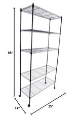 WISLAS 5 Tier Storage Racks Shelving, Heavy Steel Pantry Shelves, Adjustable Wire Shelving Rack with Wheels, Suitable for Garage, Kitchen, Bathroom, Office, 35" W x 14" D x 65" H, Black WISLAS